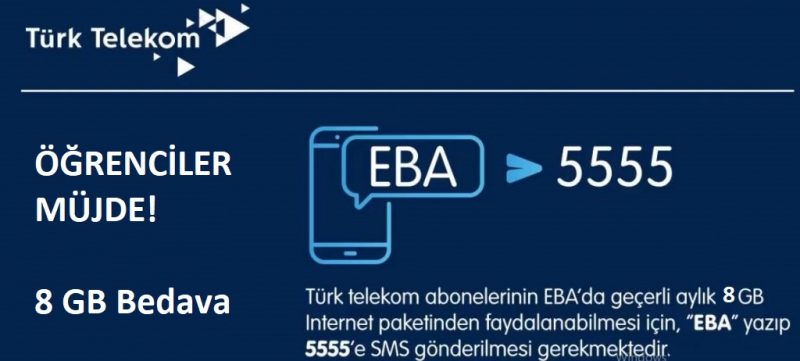 Türk Telekom EBA Bedava Mobil Kotayı 8 GB&#039;a Çıkardı