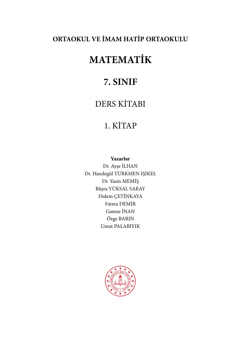 2026-2027 7. Sınıf Matematik Ders Kitabı 1. Kitap kapağı