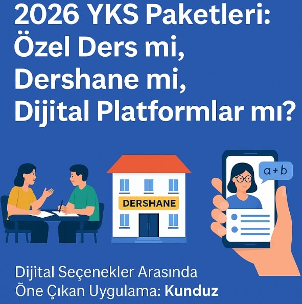 2026 YKS paketleri karşılaştırması: özel ders, dershane ve dijital platform seçenekleri – Kunduz uygulaması vurgulu eğitim görseli