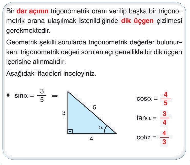 Dik Üçgende Trigonometrik Oranlarla İlgili Sorular Dik Üçgende Trigonometrik Oranlarla İlgili Sorular