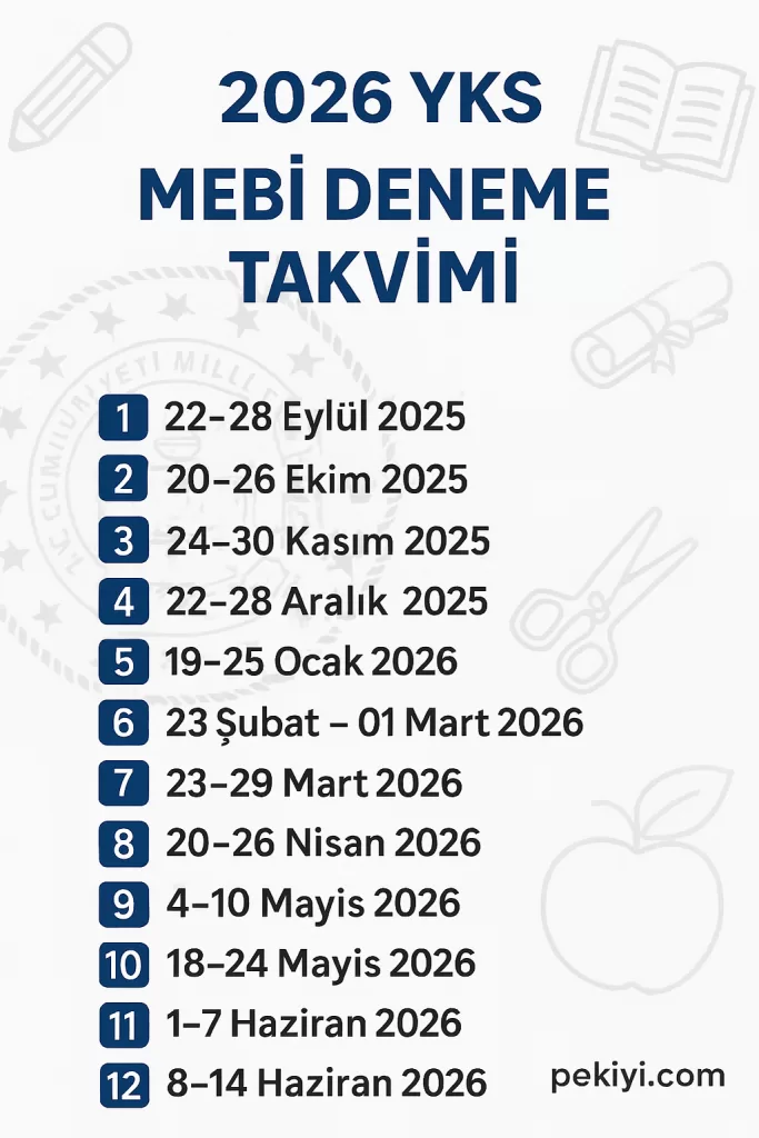 MEB MEBİ 2026 YKS Deneme Takvimi MEB MEBİ 2026 YKS Deneme Takvimi