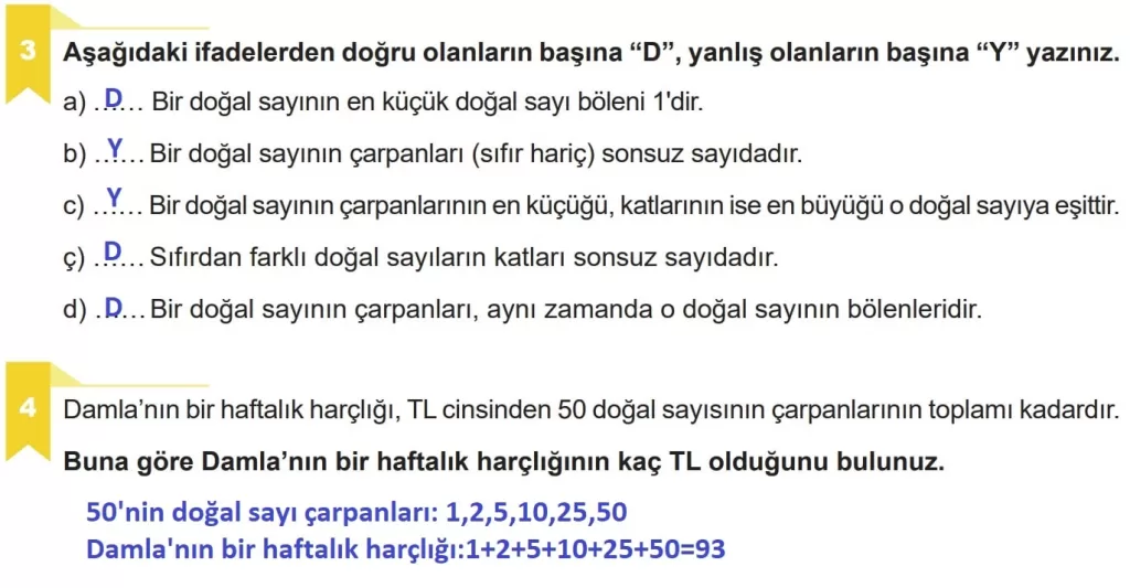 6.Sınıf Matematik Ders Kitabı Sayfa 26 İzleme Testi 3-4.Soru