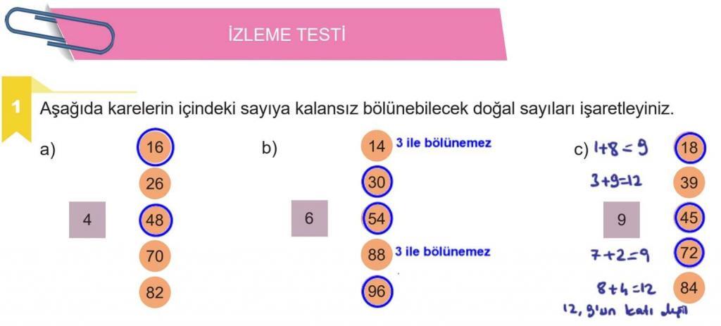 6.Sınıf Matematik 1.Ders Kitabı Sayfa 37 İzleme Testi Cevap 1 6.Sınıf Matematik 1.Ders Kitabı Sayfa 37 İzleme Testi Cevap 1