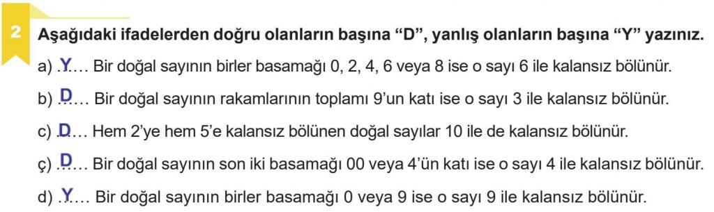 6.Sınıf Matematik 1.Ders Kitabı Sayfa 37 İzleme Testi Cevap 2 6.Sınıf Matematik 1.Ders Kitabı Sayfa 37 İzleme Testi Cevap 2