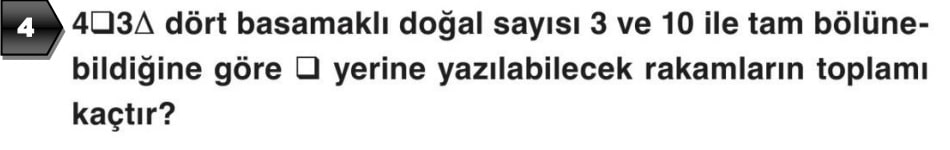 6.Sınıf Matematik 1.Dönem 1.Yazılı soru 4