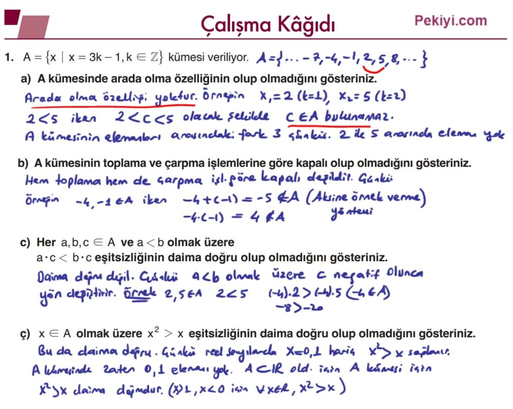 9.Sınıf 1.Matematik Ders Kitabı Sayfa 66 Çalışma Kağıdı Çözüm 1