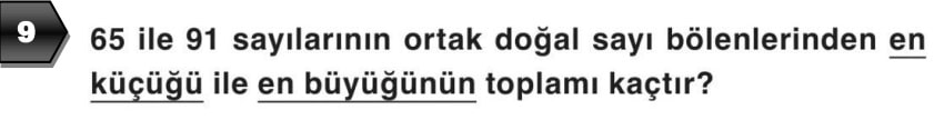 6.Sınıf Matematik 1.Dönem 1.Yazılı soru 9