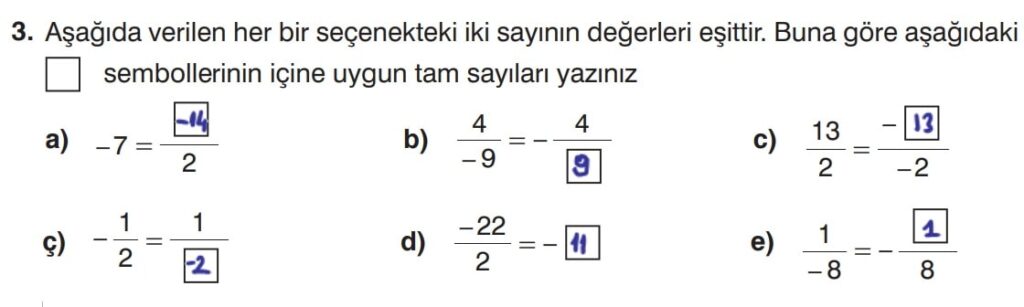7.Sınıf Matematik Ders Kitabı Sayfa 52 Cevap 3