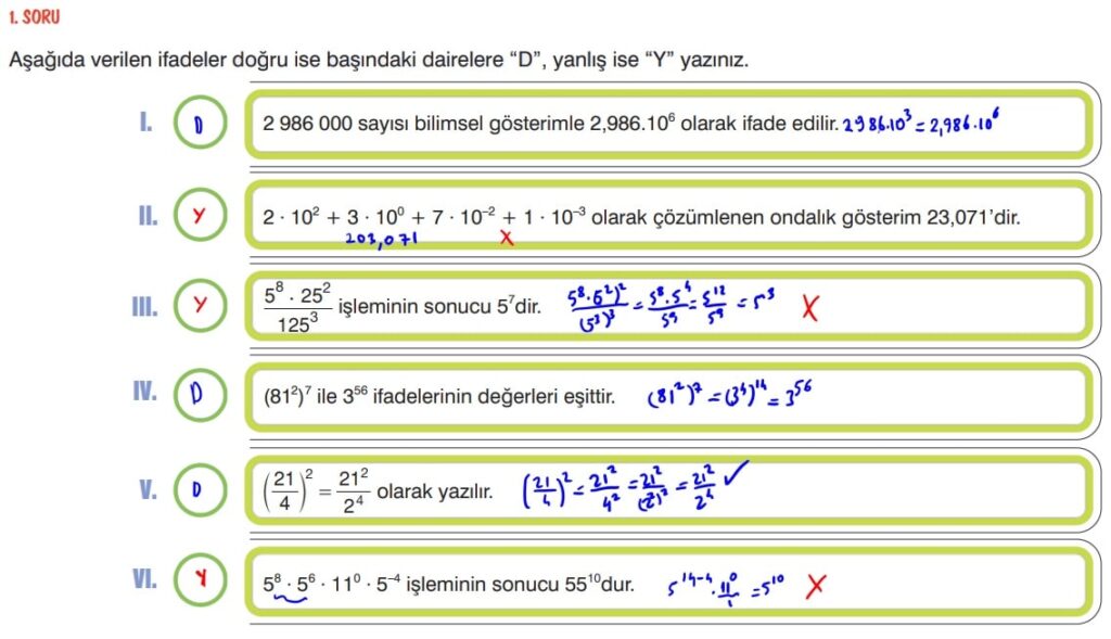 8.Sınıf Matematik Sayfa 60 Ek Değerlendirme Soru 1