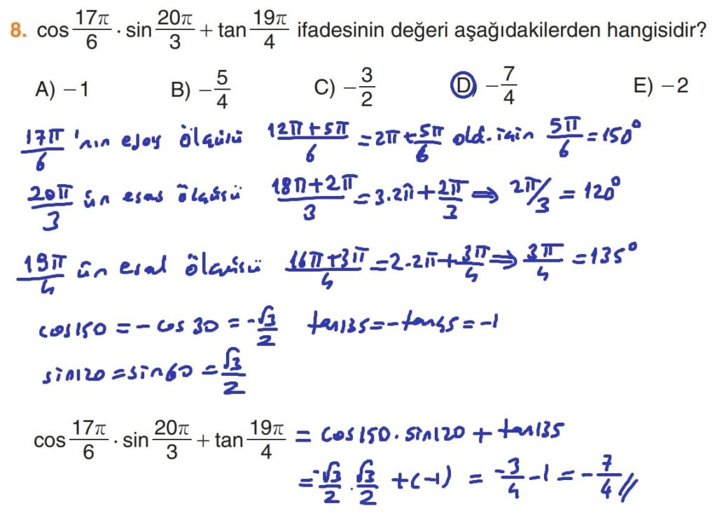11.Sınıf Matematik Kitabı Sayfa 76 Çözüm 8