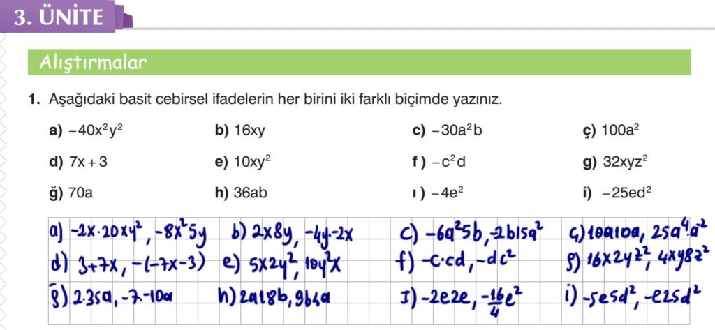 8.Sınıf matematik ders kitabı sayfa 138 cevap 1