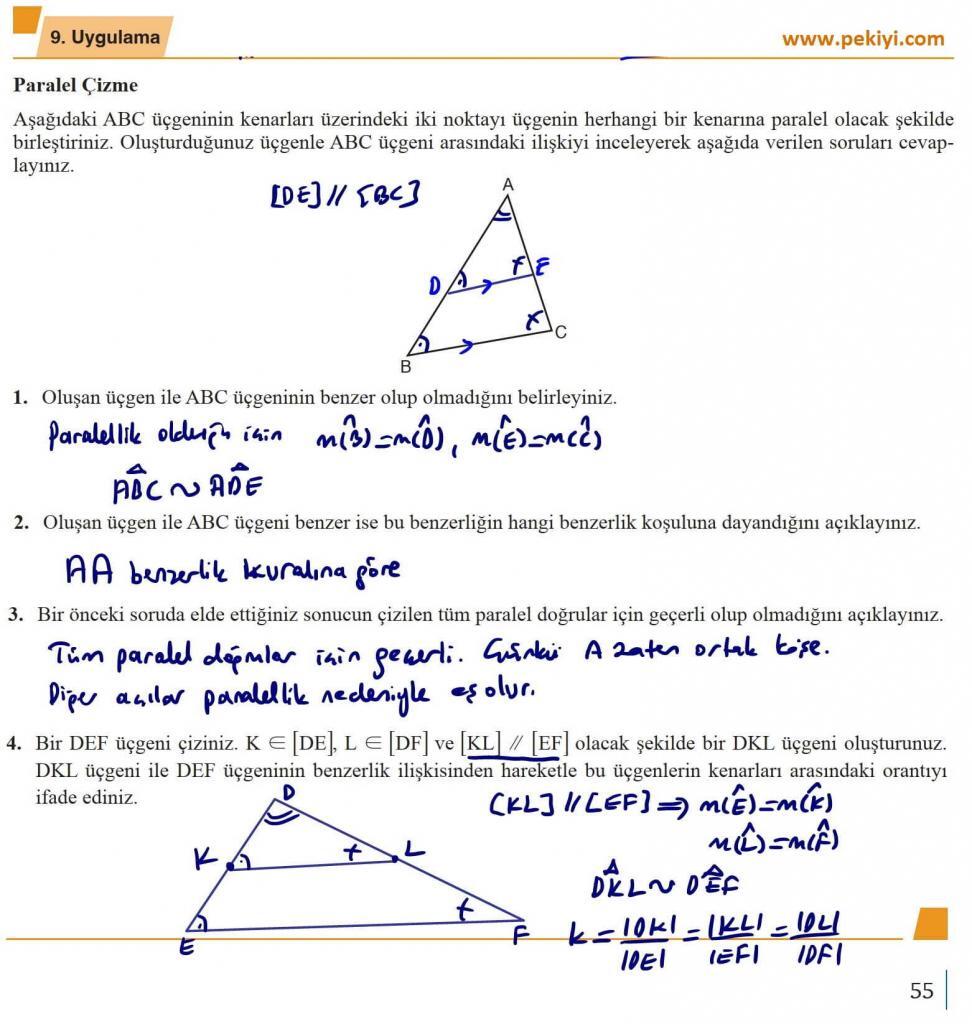 9.Sınıf Matematik 2.Ders Kitabı 9.Uygulama Cevapları Sayfa 55
